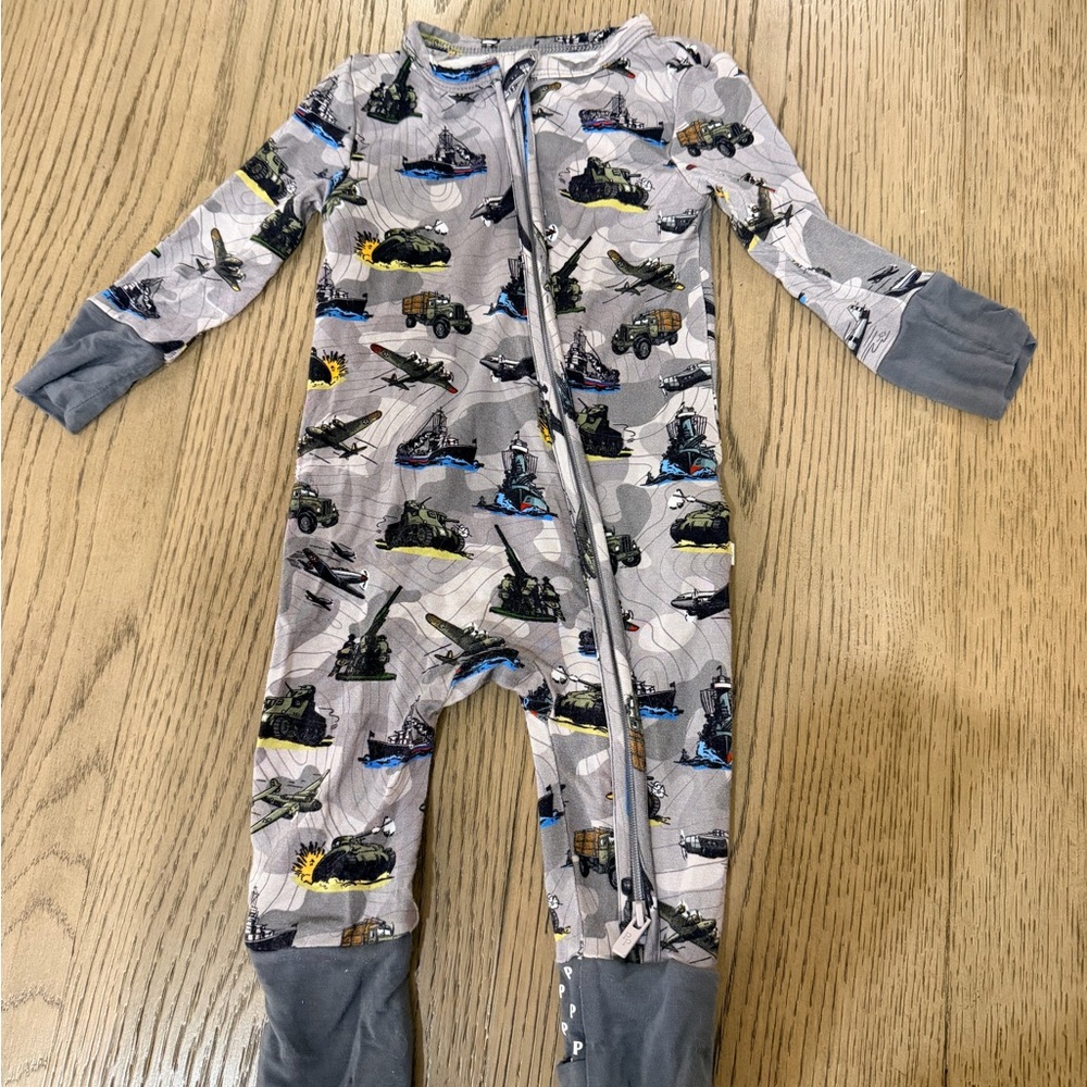 Posh Peanut Gray One Piece with Vehicle Print